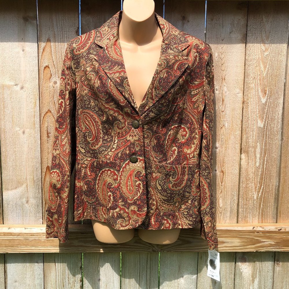 NWT Company Collection Paisley Blazer Jacket El Paso Vintage Stretch Brown Sz 16